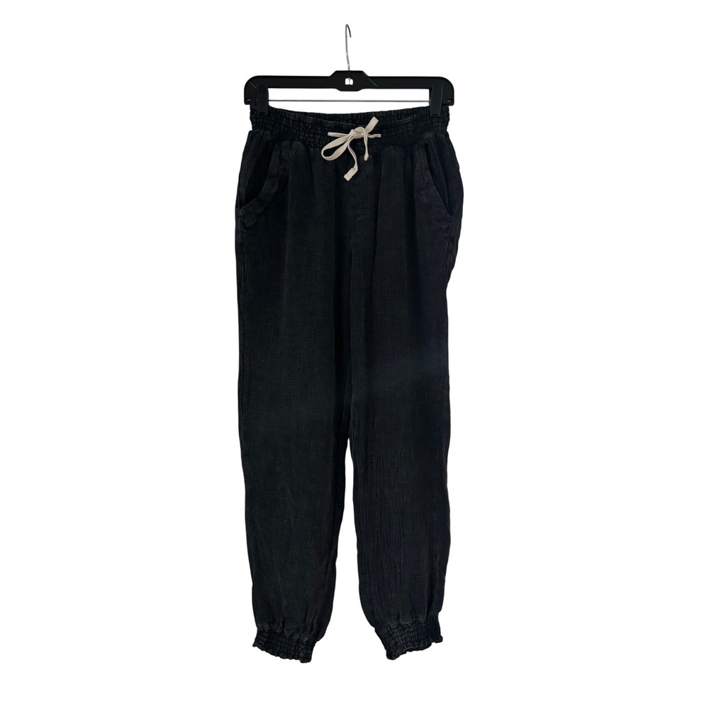 Ocean Drive Black Cotton Gauze Joggers Smocked Waist Drawstring Pants A10140 M